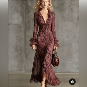 Chic Long Sleeve Burgundy Dress with Ruffles